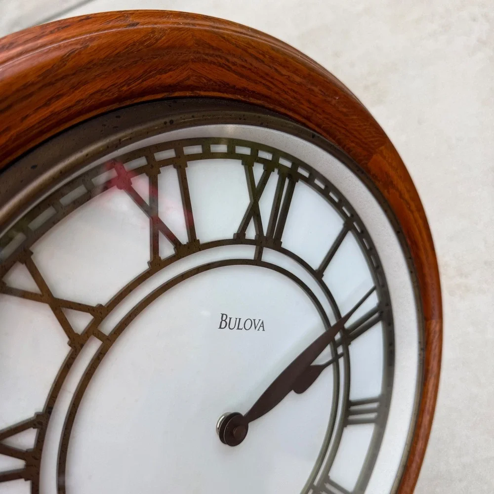 BULOVA Wall Clock Solid Wood Case Raised Roman Numerals 16
